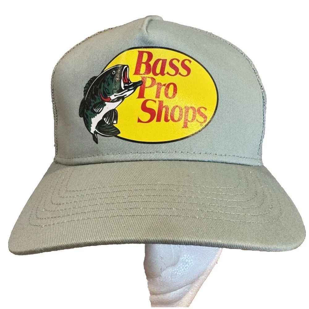 Bass Pro Shops Mesh Trucker Hat Green Snapback Fishing Outdoor Cap OSFM